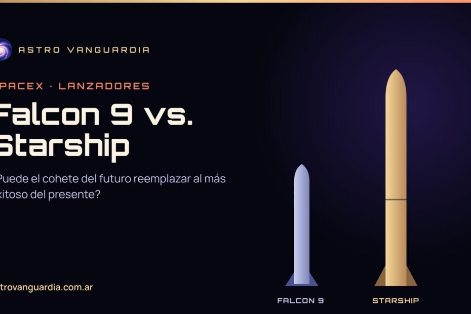 Ilustración de la silueta del Falcon 9 junto a la del Starship, que es casi el doble de alto