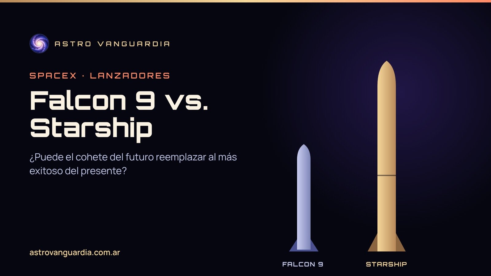 Ilustración de la silueta del Falcon 9 junto a la del Starship, que es casi el doble de alto