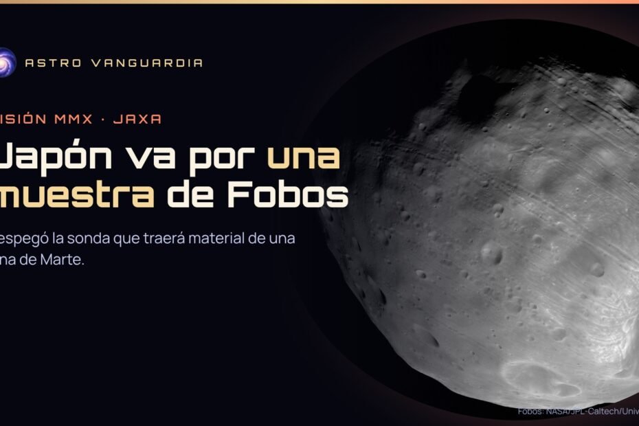 Portada con Fobos, la luna de Marte, y el título Japón va por una muestra de Fobos de la misión MMX