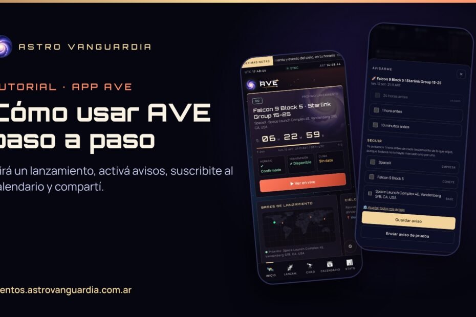 Portada del tutorial de AVE con capturas de la pantalla de inicio y del panel de avisos